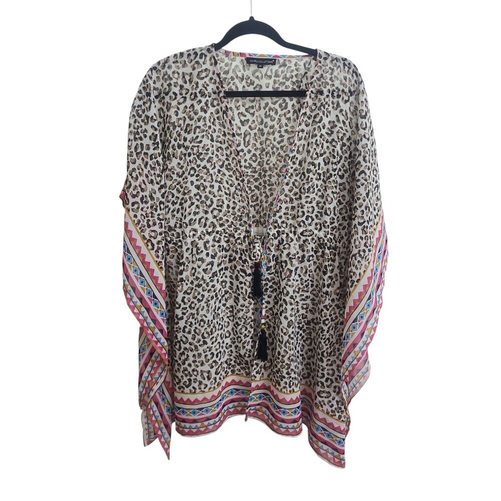 Women's Size Medium Swim Cover-Up Top Cinches Waist Kimono Club Z